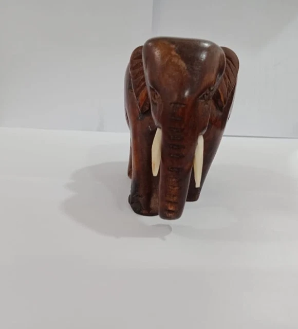 Handmade Wooden CARVED ELEPHANT Lucky STATUE Home Craft Ornament Decor