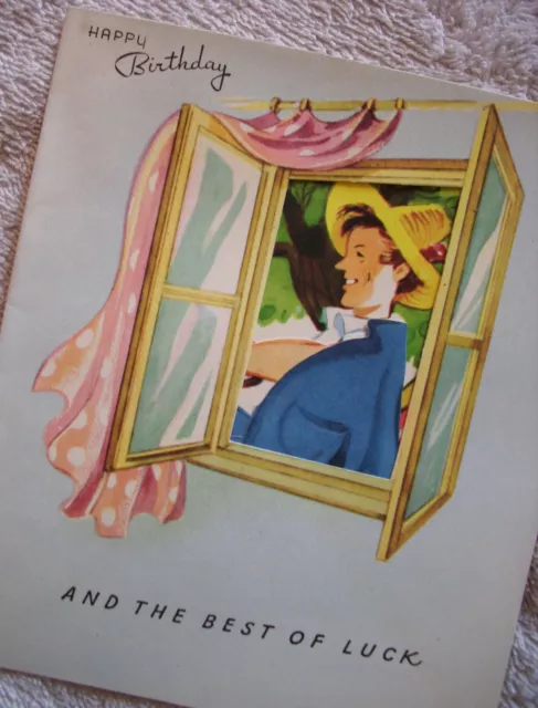 Vintage 1940/60's Birthday Greetings Card - Die Cut animated inner - Unused