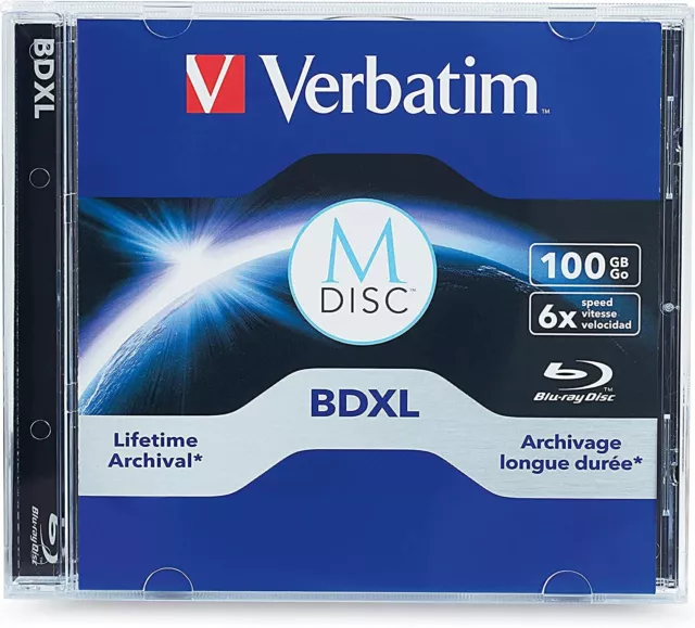 M DISC VERBATIM BDXL 100GB 6X TRIPLE LAYER Branded Logo JEWEL CASE - 1 pack