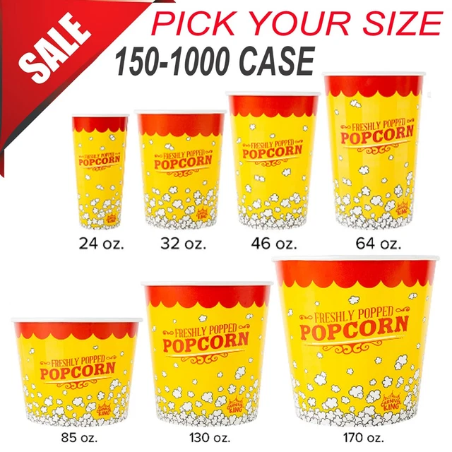 (150 to 1000 CASE)Round Paper Watch Movie Theater Concession Yellow Popcorn Cups