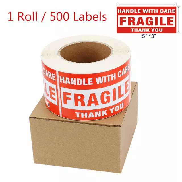 3"x5" 500/Roll Fragile Stickers Handle With Care Warning Mailing Shipping Labels