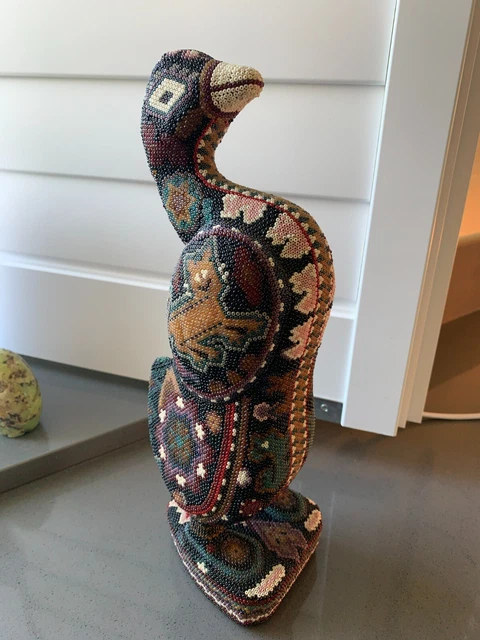 Huichol Mexican Beadwork Artisan Tall Bird Beaded Art Sculpture