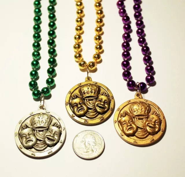 Set of 3 Comedy Tragedy New Orleans Mardi Gras Charm Bead Necklaces