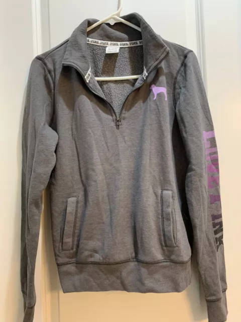 Victorias Secret Pink Dog Half Zip Pullover Gray Sweatshirt