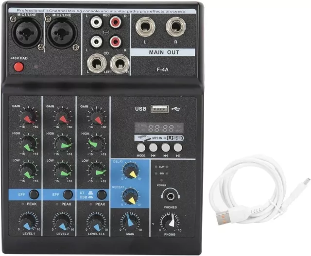 4 Channel Audio Mixer USB bluetooth Stereo Mixing Console Stage Live Studio Home