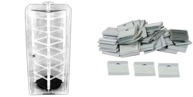 Revolving Rotating Earring Display Case & 100 Gray Cards
