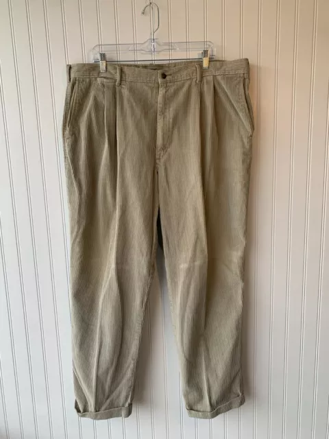 Vintage Dockers Wide Wale Corduroy Pants Mens Size 42 X 32 Beige Pleated Cuffed