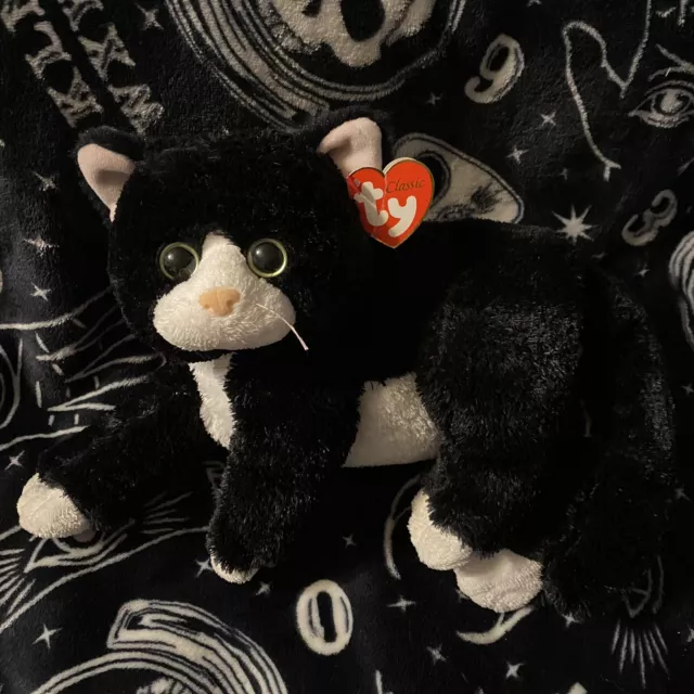 Ty Classic 2011 Shadow Cat Plush Tuxedo Black White Kitty 10” Stuffed Animal NWT