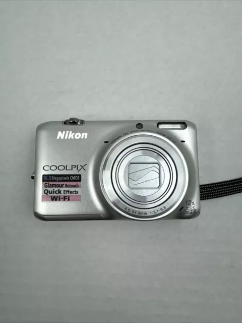 Nikon Coolpix S6500 Digital Camera 16.0MP 12x Zoom - Silver - No Charge Cable