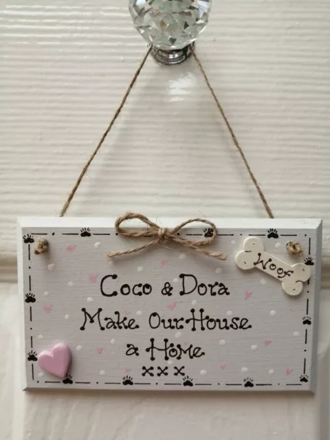 * Handmade Personalised Dog Puppy Home Plaque Sign Gift Present Shabby Chic B *