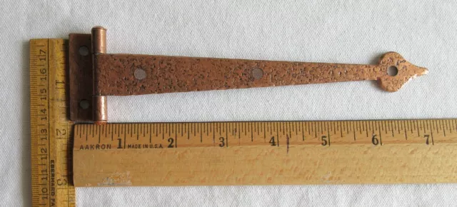 Vtg. strap hinge 3/8" offset hammered copper finish 7” Cabinet door cupboard NOS 3