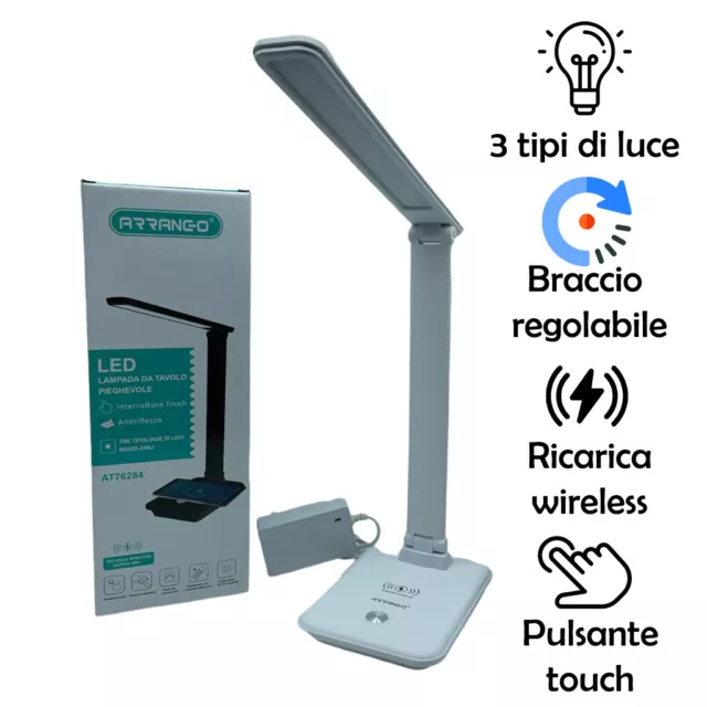 Lampada Touch Ricaricabile Pieghevole 180° Luce Con 36 Led Da Scrivania e Tavolo