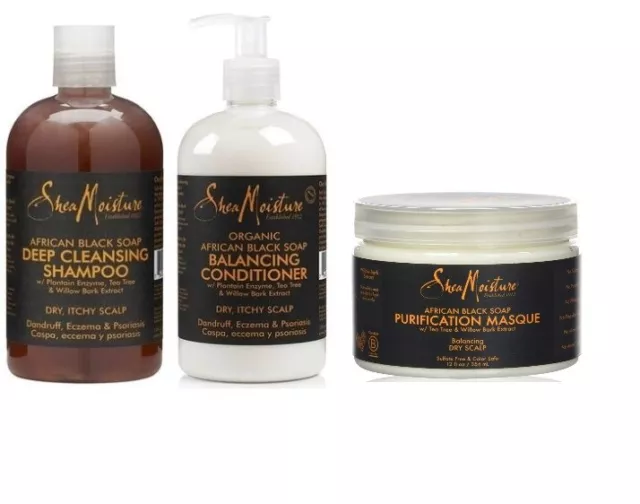 Shea Moisture African Black Soap Range,Deep Cleansing,Shampoo,Cond,Masque