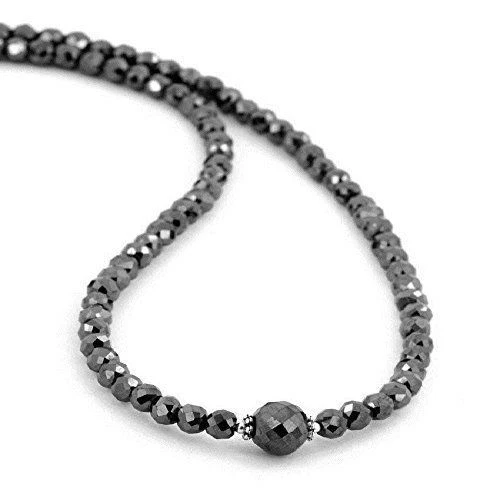 Collier Perlé En "Diamant Noir" Naturel - Perles 3mm, Argent 925, Longueur 45.7cm - Neuf Avec Étiquettes
