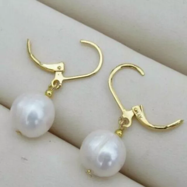 9-10mm Natural white round Southsea pearl 14K gold earrings Accessories