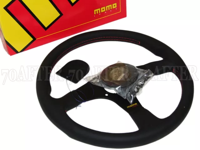 MOMO Steering Wheel Tuner (350mm / Leather / Black Spoke / Red Stitch)