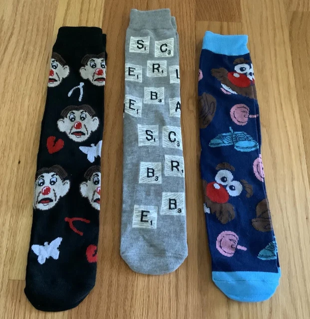 3 Pair Hasbro Game Socks - Mr. Potato Head, Operation, Scrabble.  NWOT.