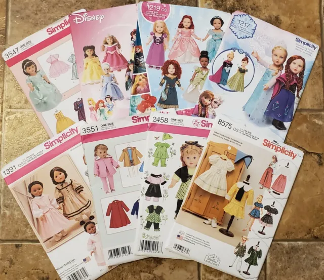 Simplicity Sewing Pattern 18" Dolls Disney Princesses American Girl Dresses Tops