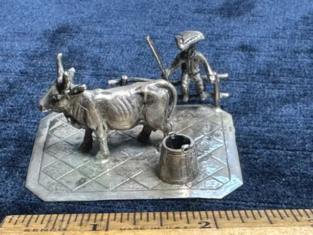 Antique 19th Century Dutch .800 Silver Miniature Figural Cow, Man, Farming Scene
