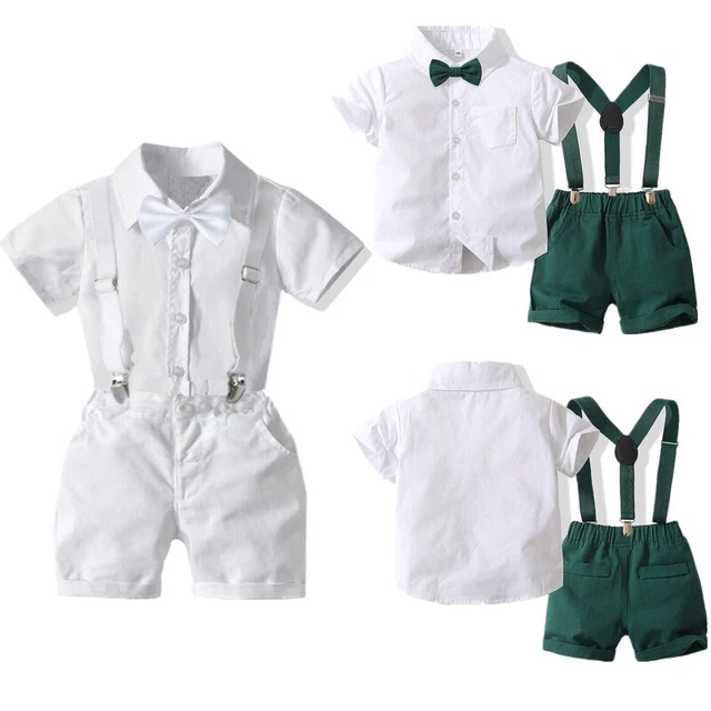 Camicia a maniche corte bambini gentiluomini battesimo abito maniche corte + pantaloncini con sospensioni