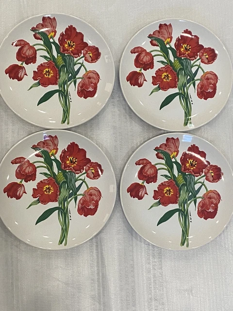 Dessert plates Potpourri Press Vtg set of 4 in box 1992 poppies