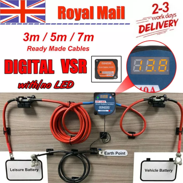 3/5/7m Ready Made Split Charge Kit 12v 140amp VSR Voltage Sense Relay Charger