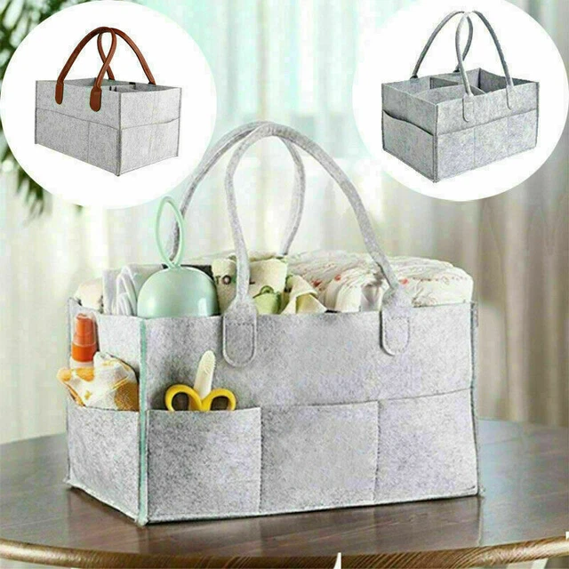 Grey Felt Baby Diaper Caddy Nursery Storage Wipes Bag Nappy Organizer Container