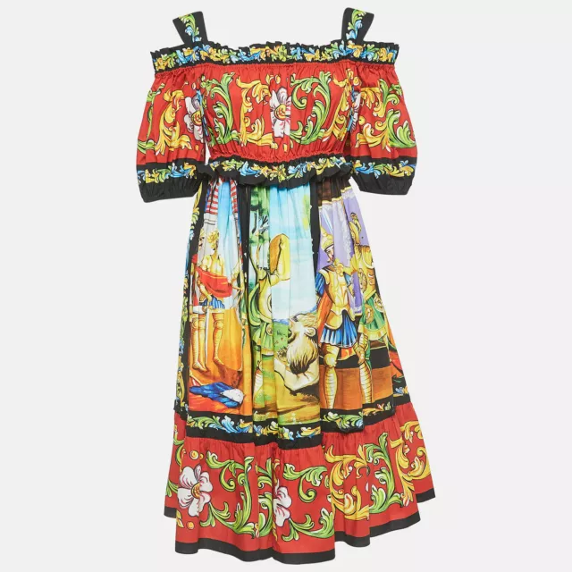 Dolce & Gabbana Multicolor Printed Cotton Poplin Short Dress S