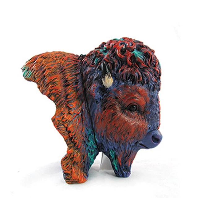 Multi Color Bison Bust Statue Sculpture Figurine 7 Inch