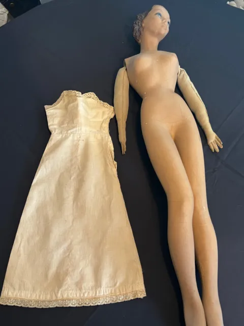 Vintage 1940s female store counter mannequin w/ cotton slip - great for display!