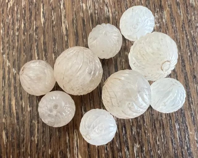 Vintage Old Clear & White Givre Carved Line Texture Mixed Round Lucite Bead Lot