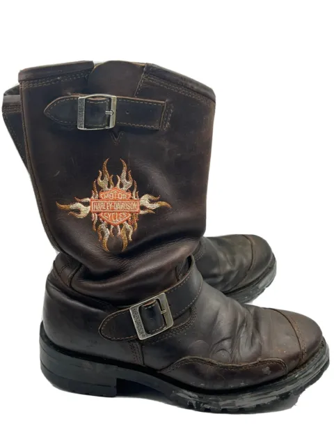 WOMENS HARLEY DAVIDSON Biker Boots Buckle Brown Leather Motorcycle Sz 6 ...