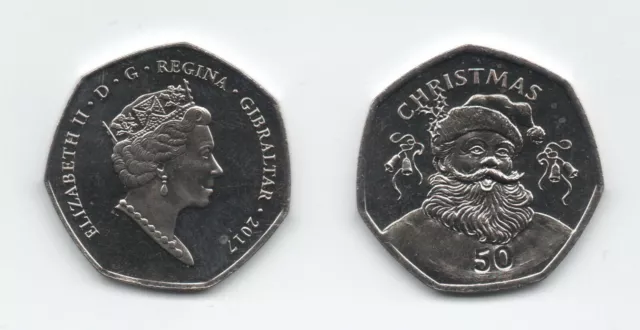 Gibraltar 2017 Christmas 50p Bust Santa Fifty Pence UNC KM New