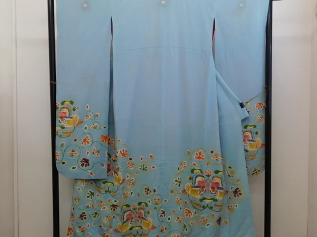 Woman Japanese Kimono Furisode light blue from japan