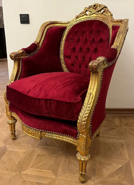 Casa Padrino Barock Wohnzimmer Sessel Bordeauxrot / Antik Gold - Möbel