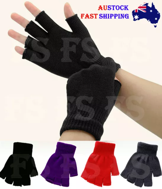 Winter Fingerless Gloves Open Finger Black Soft Warm Knitted Glove Unisex *AUS*