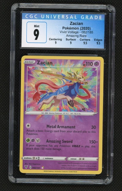CGC 9 MINT Zacian 082/185 Amazing Rare Pokemon Vivid Voltage Sword & Shield 2020
