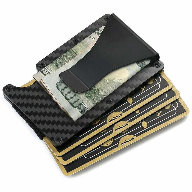 Men RFID Blocking Money Clip Slim Carbon Fiber Credit Card Holder Metal Wallet 3