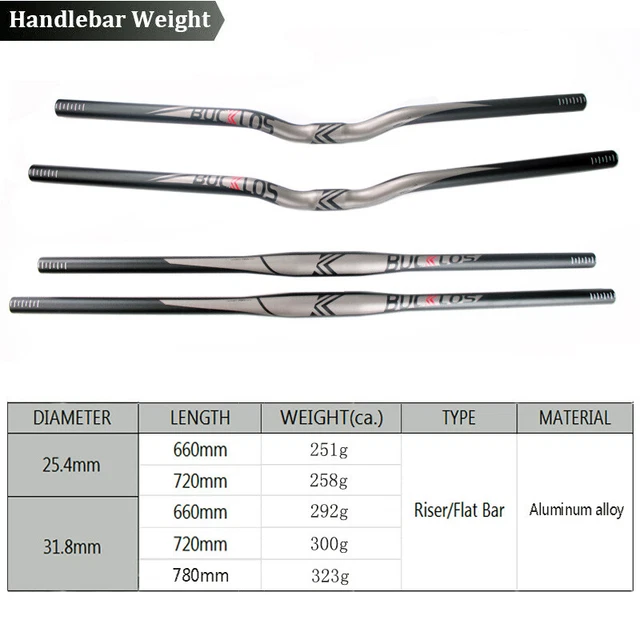 Bucklos MTB 31,8/25,4 mm Lenker Aluminiumlegierung flach/Steigstangen 660/720/780 mm 2