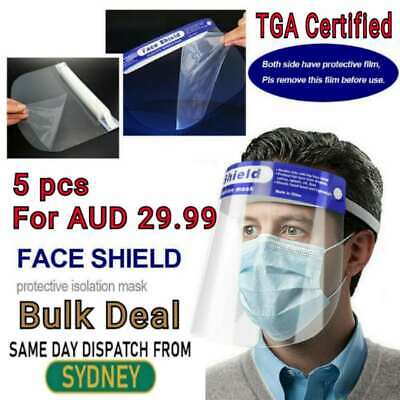 5x Full Face/Dental Shield Mask Clear Protective Film Shields Visor Safety Cover