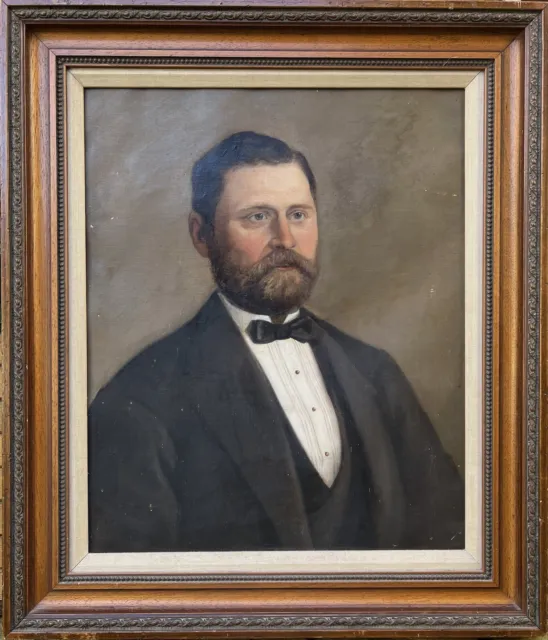ANTIQUE EARLY  20th CENTURY LARGE  PORTRAIT OF A BEARDED GENTLEMAN OIL CANVAS