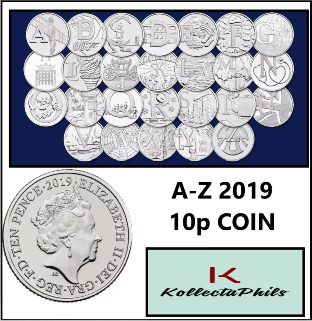 2019 ALPHABET A-Z 10p Ten Pence Coin in LightHouse Card Holders Choose From List