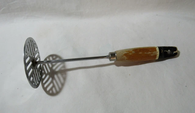 Vintage Wood Handle Masher Ricer Stainless Steel. 9"