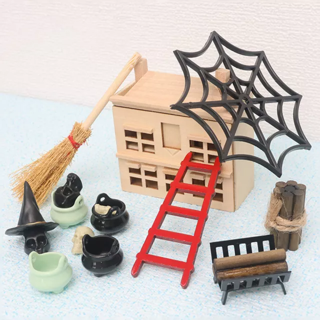 15PCS Dollhouse Miniature Halloween Skeleton Spider Web Model Room Decor Props