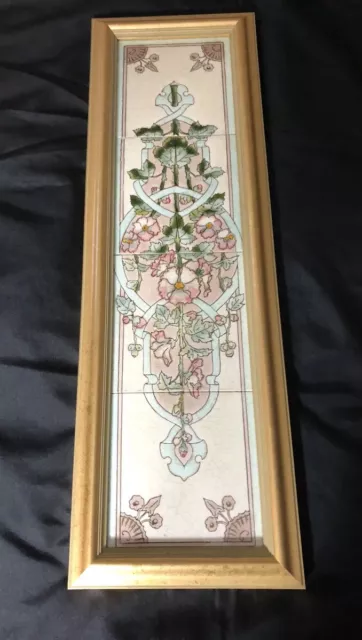 Circa 1900 framed Art Nouveau  4 Tiles Floral