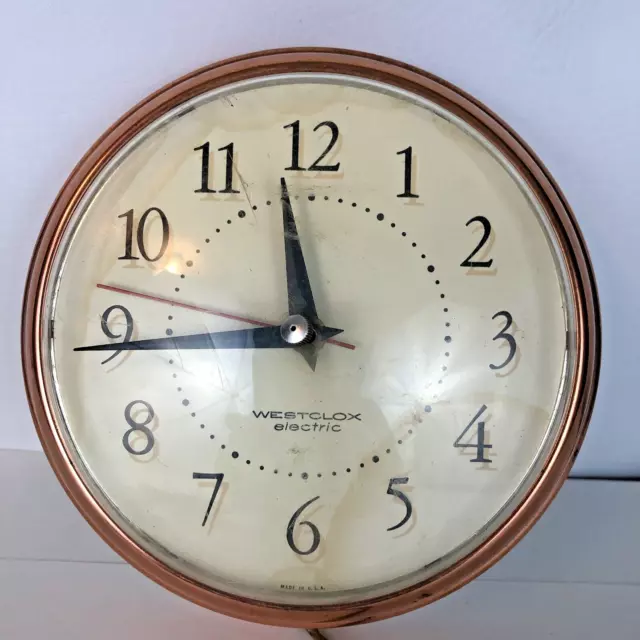 Vintage Westclox Electric Copper Wall Clock Made in USA Tested Works