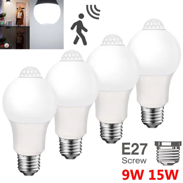 E27 9W 15W LED Birne mit Bewegungsmelder Glühbirne PIR Licht Lampe Birne Weiß