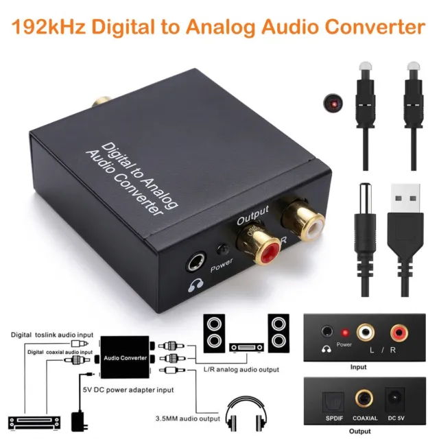 192kHz Coaxial Toslink Optical Digital to Analog Audio Converter 3.5mm RCA L/R