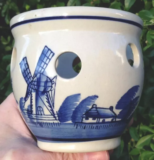 Beautiful Handpainted Delft Blue Dutch Scene 4" Tall Ceramic Pot Tealight Holder