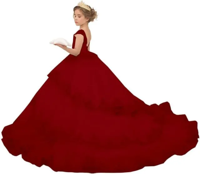 Tulle Flower Girl Dress lace Applique Princess Pageant Ball Gown with Train